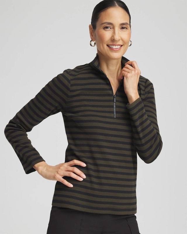Zenergy Stripe Mock Neck Zipper Tee - image 1